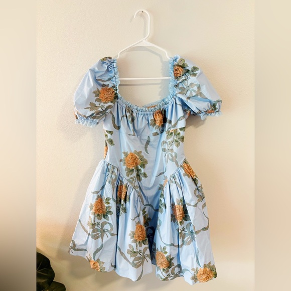 House of CB Dresses & Skirts - House of CB Blue Ruched Puff Sleeve Mini Dress